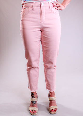 Democracy 27inch inseam Slim Straight Leg jean Rose Bloom front - Fashion Crossroads Inc.