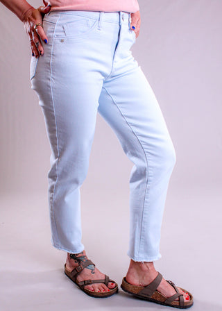 Democracy 27inch inseam Slim Straight Leg jean Icy Blue side- Fashion Crossroads Inc.