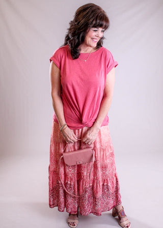 Liverpool Tiered Maxi Skirt model view - Fashion Crossroads Inc