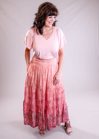 Liverpool Tiered Maxi Skirt model view - Fashion Crossroads Inc