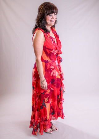 Maggie London Sleeveless Maxi Dress with Ruffle Hem side view - Fashion Crossroads Inc