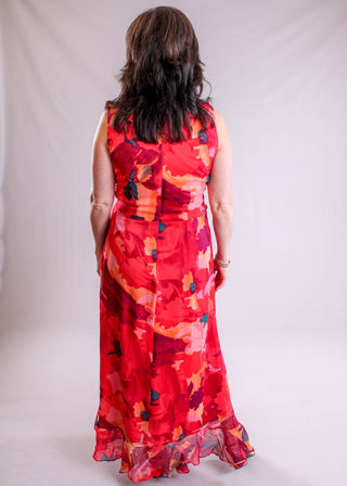 Maggie London Sleeveless Maxi Dress with Ruffle Hem back view - Fashion Crossroads Inc