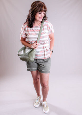 Democracy High Rise Short with Frayed Detail model view - Fashion Crossroads Inc