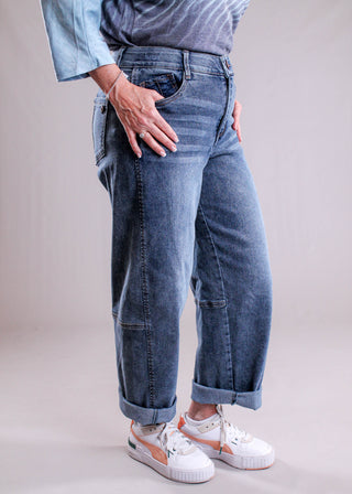 Democracy Absolution Barrel Leg Jean side view - Fashion Crossroads Inc.
