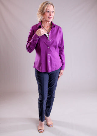 Foxcroft June Long Sleeve Button Up Blouse model view - Fashion Crossroads Inc 