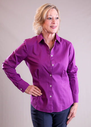 Foxcroft June Long Sleeve Button Up Blouse front view - Fashion Crossroads Inc 