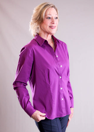 Foxcroft June Long Sleeve Button Up Blouse side view - Fashion Crossroads Inc 