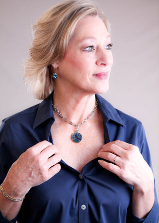 Myka Carly Large Round Pendant in Bermuda Blue