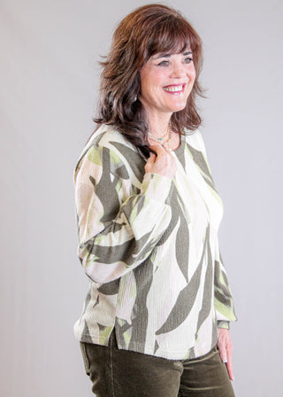 Tribal Sportswear Long Sleeve Crew Neck Top with Shirttail Side View - Fashion Crossroads Inc