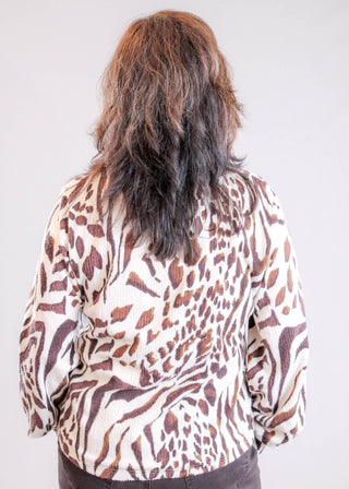 Tribal Sportswear Long Sleeve Crew Neck Top with Shirttail back View - Fashion Crossroads Inc