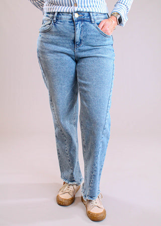 Democracy Straight Leg Ankle Jean with Step Hem front view - Fashion Crossroads Inc.