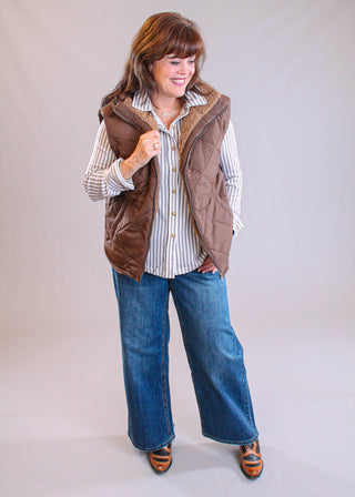 Blu Pepper Quilted Vest with Zipper modeled  view - Fashion Crossroads Inc.