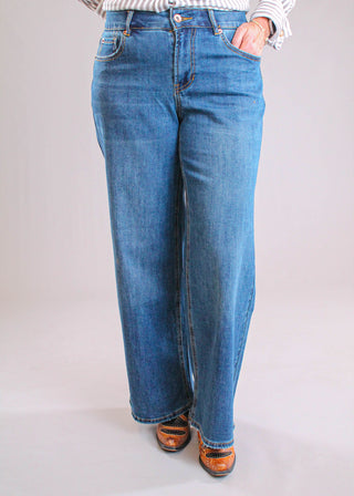 Tribal Sportswear Petite Sophia Curvy Wide Leg Jean front view - Fashion Crossroads Inc.
