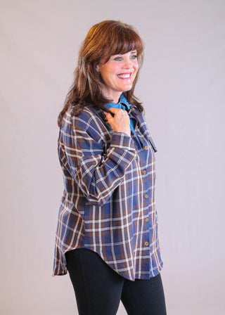 Blu Pepper Long Sleeve Button Down Plaid Shirt side view - Fashion Crossroads Inc.