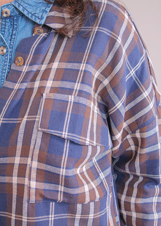Blu Pepper Long Sleeve Button Down Plaid Shirt detail view - Fashion Crossroads Inc.