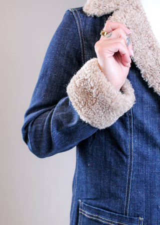 Liverpool Sherpa Trimmed Long Denim Coat
