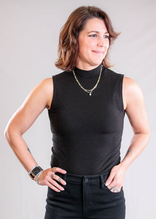 She + Sky Sleeveless Mock Neck Bodysuit