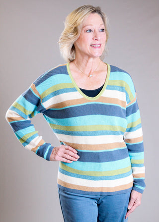 Tribal Sportswear Combed Cotton U Neck Waffle Sweater Model View - Fashion Crossroads Inc