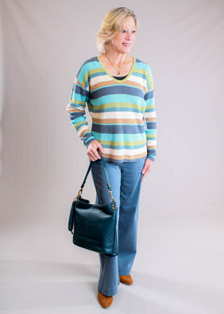 Tribal Sportswear Combed Cotton U Neck Waffle Sweater Model View - Fashion Crossroads Inc