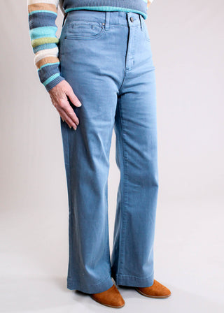 Tribal Sportswear Comfort Stretch Wide Leg Jean side in Slate Blue - Fashion Crossroads Inc.