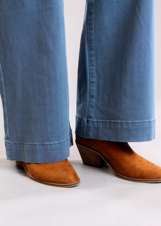 Tribal Sportswear Comfort Stretch Wide Leg Jean leg in Slate Blue - Fashion Crossroads Inc.