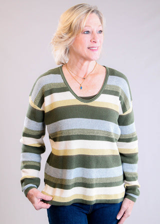 Tribal Sportswear Combed Cotton U Neck Waffle Sweater Model View - Fashion Crossroads Inc
