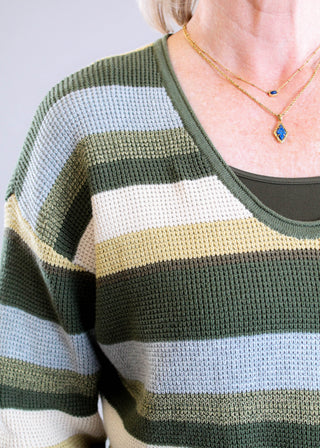 Tribal Sportswear Combed Cotton U Neck Waffle Sweater Model View - Fashion Crossroads Inc
