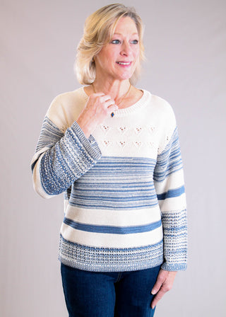 Tribal Sportswear Color Block Bell Sleeve Boat Neck Sweater front view - Fashion Crossroads Inc.