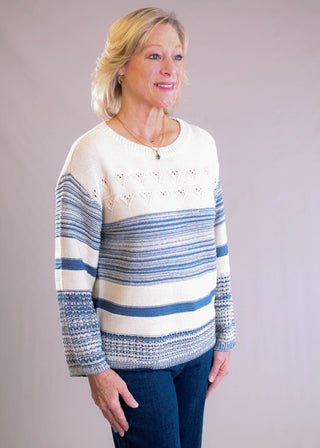 Tribal Sportswear Color Block Bell Sleeve Boat Neck Sweater side view - Fashion Crossroads Inc.