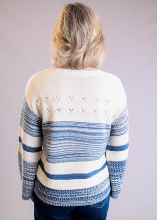 Tribal Sportswear Color Block Bell Sleeve Boat Neck Sweater back view - Fashion Crossroads Inc.
