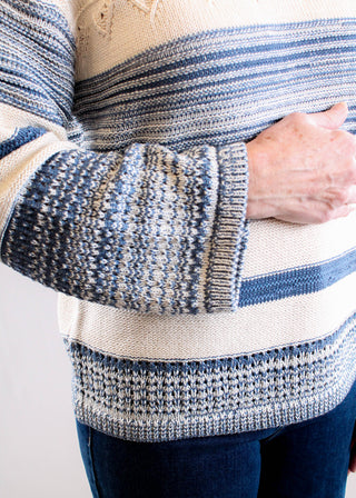 Tribal Sportswear Color Block Bell Sleeve Boat Neck Sweater sleeve view - Fashion Crossroads Inc.