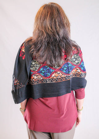 Embroidered Floral Fashion Scarf with Fringe
