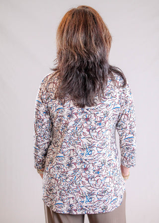Sympli 3/4 Sleeve Go To Classic Tee in Painted Blooms
