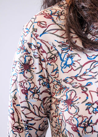 Sympli 3/4 Sleeve Go To Classic Tee in Painted Blooms