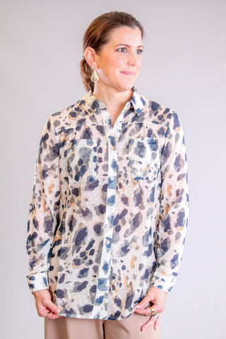 Charlie B Long Sleeve Animal Print Button Up Top
