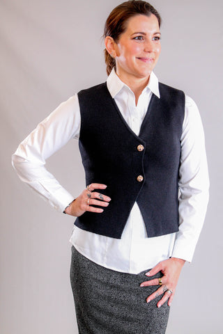 She + Sky Sweater Vest with Gold Buttons