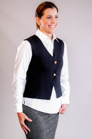 She + Sky Sweater Vest with Gold Buttons