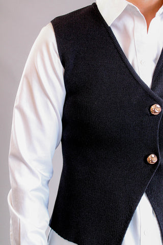 She + Sky Sweater Vest with Gold Buttons