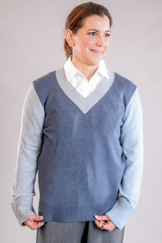 Charlie B Color Block V Neck Sweater