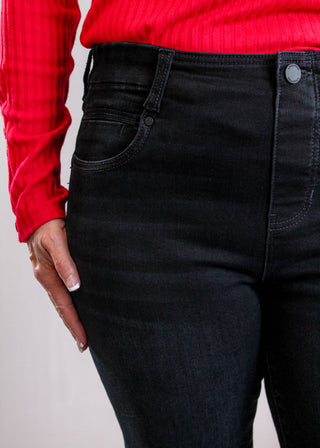 Liverpool Gia Flare Jean Washed Black Denim detail view - Fashion Crossroads Inc.