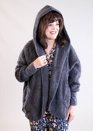 Hello Mello Comfort Zone Hooded Cardigan with Pockets Front View - Fashion Crossroads Inc