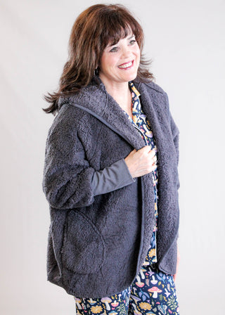 Hello Mello Comfort Zone Hooded Cardigan with Pockets Front View - Fashion Crossroads Inc