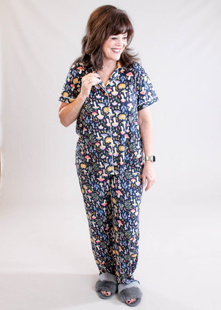 Hello Mello Drawstring Waist Pajama Pants with Mushrooms - Fashion Crossroads Inc