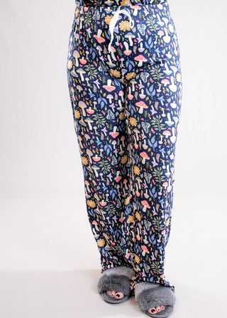 Hello Mello Drawstring Waist Pajama Pants with Mushrooms - Fashion Crossroads Inc