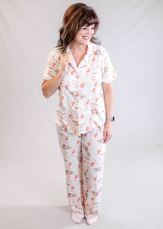 Hello Mello Drawstring Waist Pajama Pants with Cowgirls and Horses - Fashion Crossroads Inc