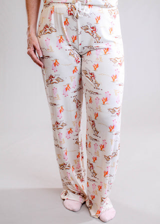 Hello Mello Drawstring Waist Pajama Pants with Cowgirls and Horses - Fashion Crossroads Inc