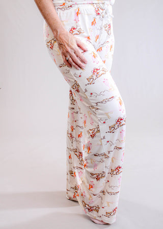 Hello Mello Drawstring Waist Pajama Pants with Cowgirls and Horses - Fashion Crossroads Inc