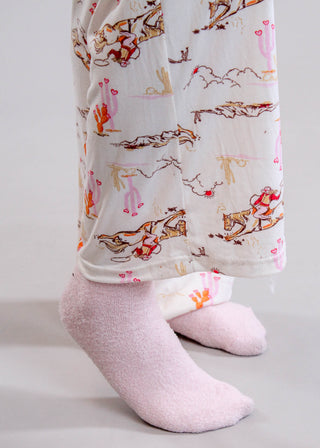 Hello Mello Drawstring Waist Pajama Pants with Cowgirls and Horses - Fashion Crossroads Inc