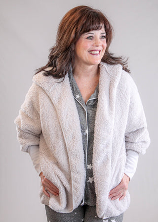 Hello Mello Comfort Zone Hooded Cardigan with Pockets Front View - Fashion Crossroads Inc