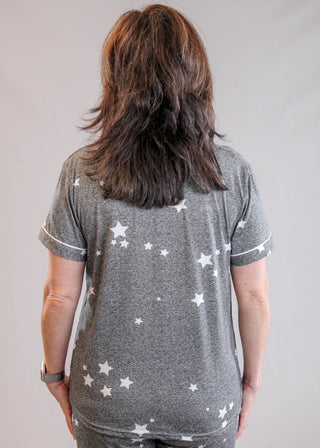Hello Mello Short Sleeve Button Down Pajama Top with Stars - Fashion Crossroads Inc